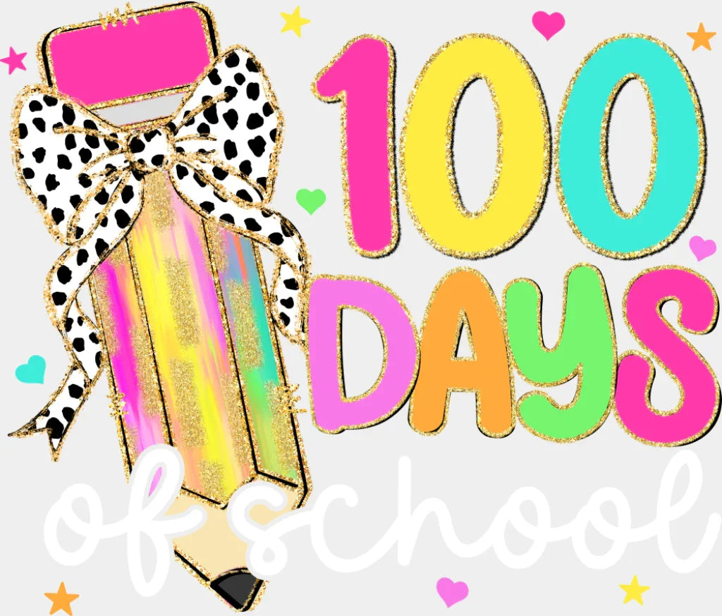 100 Days Of School Colorful Ribbon Pencil - 100 Days Of School DTF Transfer Adult Unisex - S & M (10’’) / Light Color