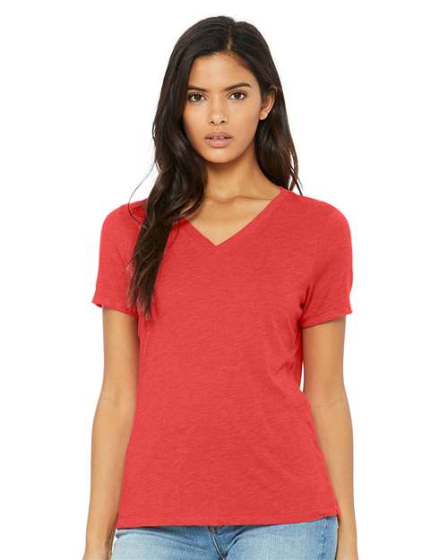 Women's Relaxed Triblend V-Neck Tee BELLA + CANVAS Red Triblend