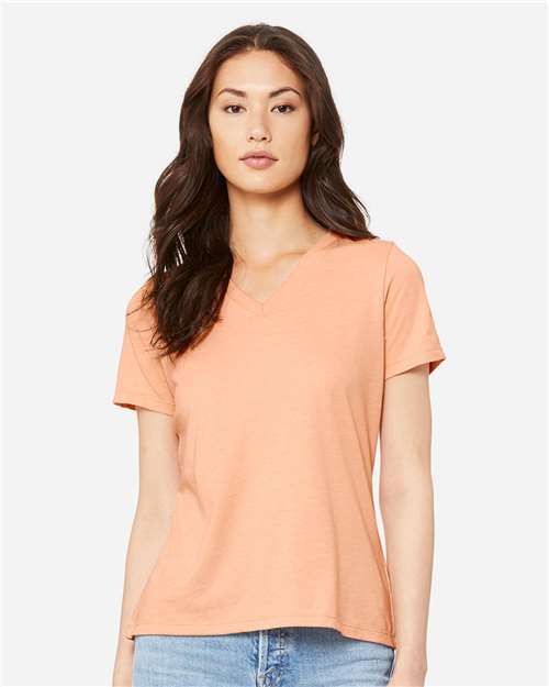 Women's Relaxed Heather CVC V-Neck Tee BELLA + CANVAS Heather Peach