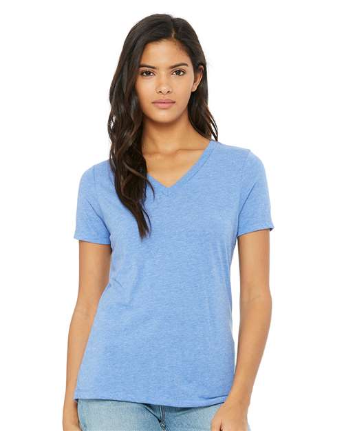 Women's Relaxed Triblend V-Neck Tee BELLA + CANVAS Blue Triblend