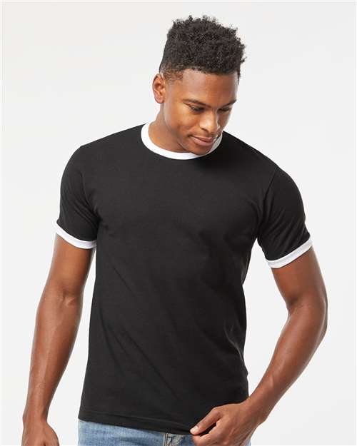Unisex Fine Jersey Ringer T-Shirt Tultex Black White