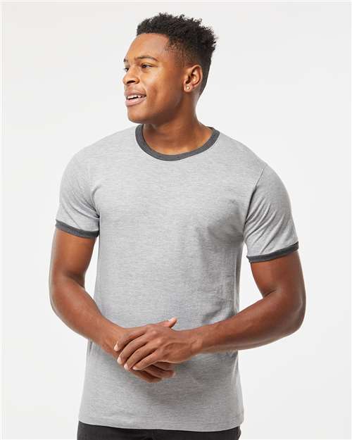 Unisex Fine Jersey Ringer T-Shirt Tultex Heather Grey Heather Charcoal