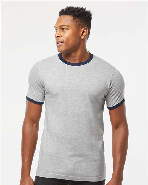 Unisex Fine Jersey Ringer T-Shirt Tultex Heather Grey Navy