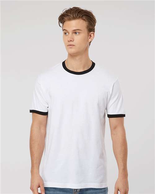 Unisex Fine Jersey Ringer T-Shirt Tultex White Black