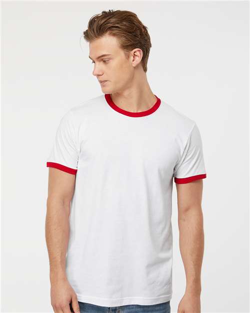 Unisex Fine Jersey Ringer T-Shirt Tultex White Red