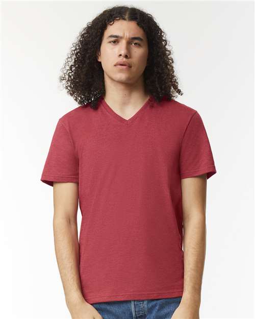 Unisex CVC V-Neck Tee American Apparel Heather Cardinal