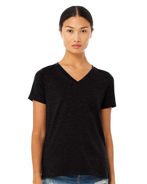 Women's Relaxed Heather CVC V-Neck Tee BELLA + CANVAS Solid Black Blend