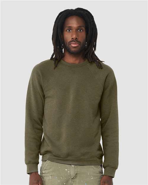 Unisex Sponge Fleece Raglan Crewneck Sweatshirt BELLA + CANVAS Heather Olive