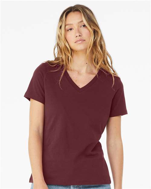 Women’s Relaxed Jersey V-Neck Tee BELLA + CANVAS Maroon