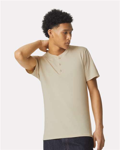 Unisex CVC Henley Tee American Apparel Heather Bone