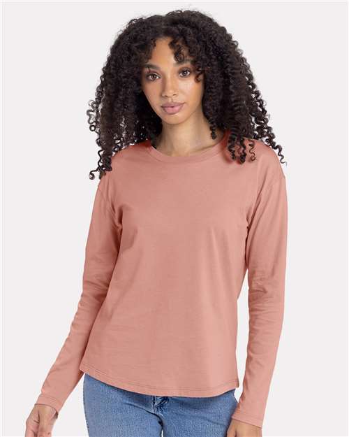 Women's Cotton Relaxed Long Sleeve T-Shirt Next Level Desert Pink