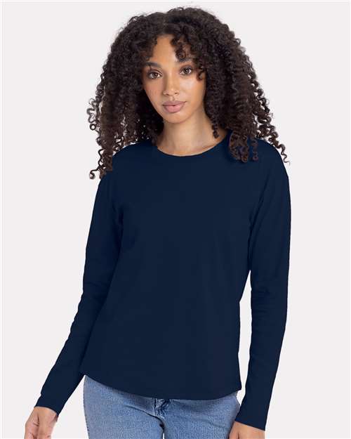 Women's Cotton Relaxed Long Sleeve T-Shirt Next Level Midnight Navy