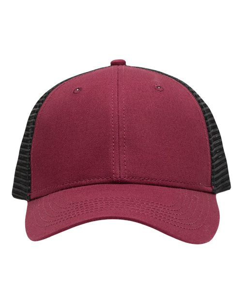 Traditional Lo-Pro Mesh Back Trucker Fit Cap Sportsman Chino Maroon Black Adjustable