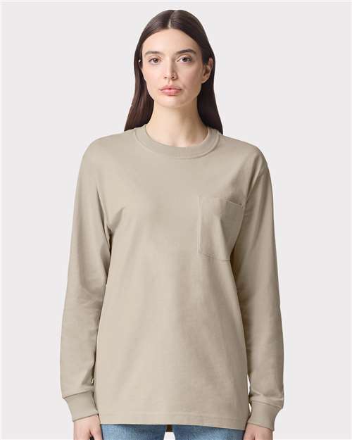 Unisex Super Heavyweight Long Sleeve Pocket Tee American Apparel Bone