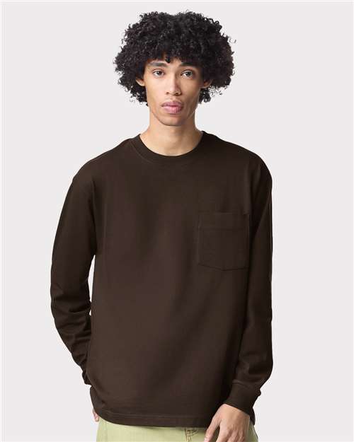 Unisex Super Heavyweight Long Sleeve Pocket Tee American Apparel Brown