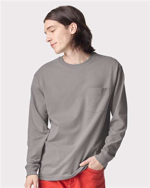 Unisex Super Heavyweight Long Sleeve Pocket Tee American Apparel Gravel