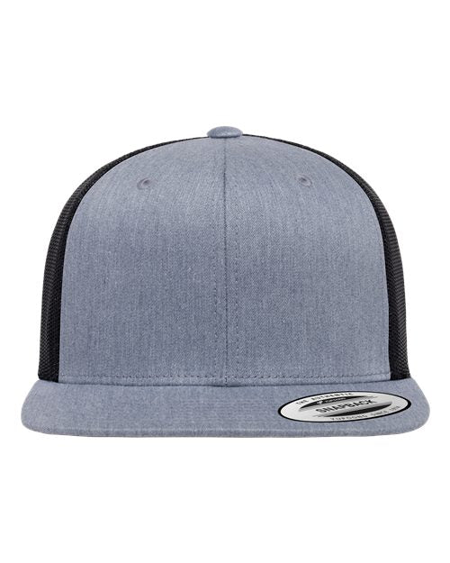 Retro High Profile Trucker Cap YP Classics Heather Grey Black Adjustable