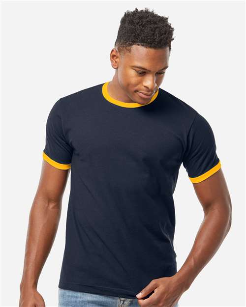 Unisex Fine Jersey Ringer T-Shirt Tultex Navy Gold