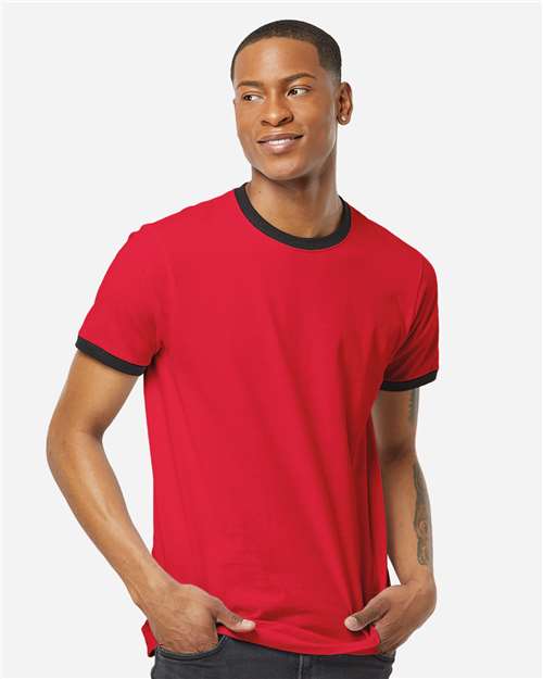 Unisex Fine Jersey Ringer T-Shirt Tultex Red Black