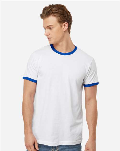 Unisex Fine Jersey Ringer T-Shirt Tultex White Royal