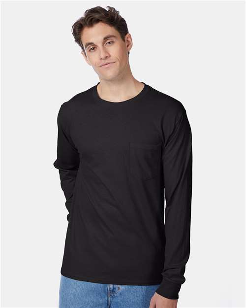 Men's Authentic Long Sleeve Pocket T-Shirt Hanes Black