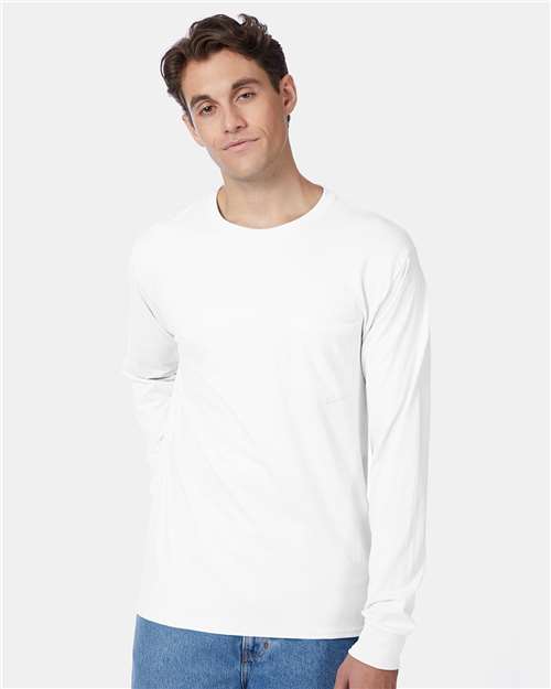 Men's Authentic Long Sleeve Pocket T-Shirt Hanes White