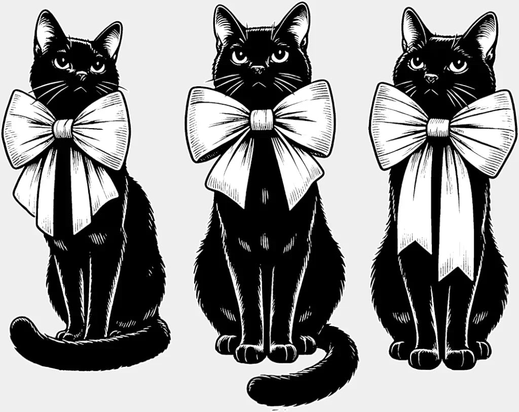 3 Cats With Bowtie - Cats DTF Transfer Adult Unisex - S & M (10’’) / Light Color Design (See Imaging)