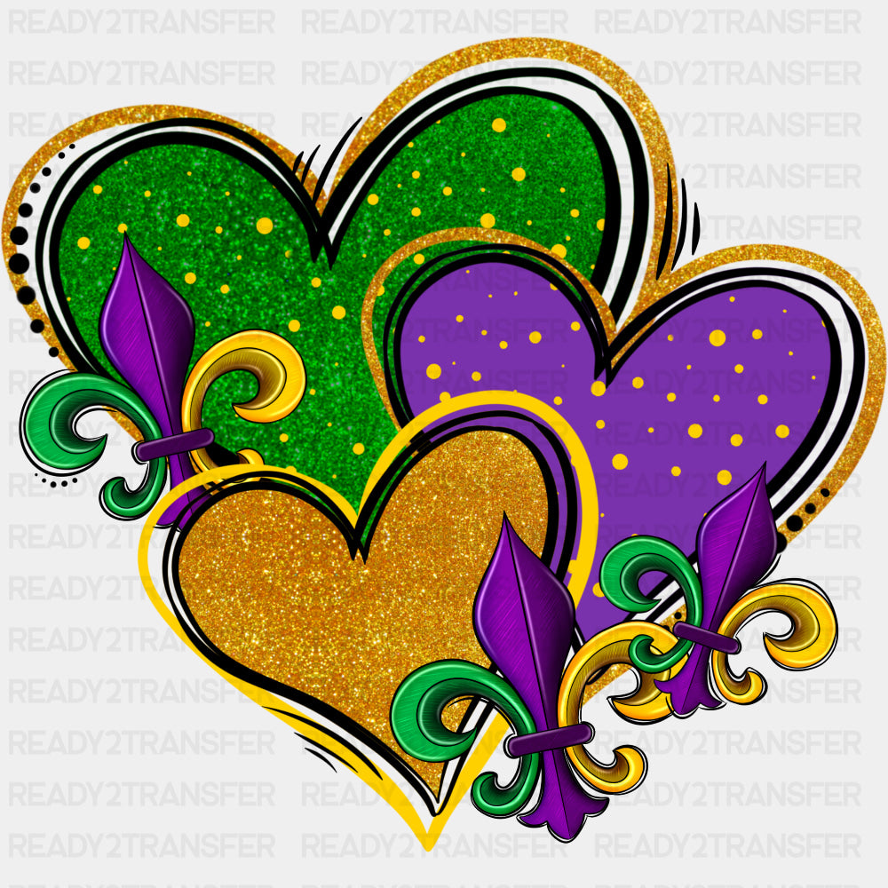 3 Hearts - Mardi Gras DTF Transfers ready2transfer