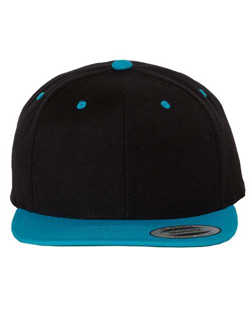Premium Flat Bill Snapback Cap YP Classics Black Teal Adjustable
