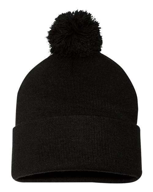 12" Pom-Pom Cuffed Beanie Sportsman Black One Size