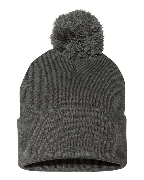 12" Pom-Pom Cuffed Beanie Sportsman Dark Heather Grey One Size