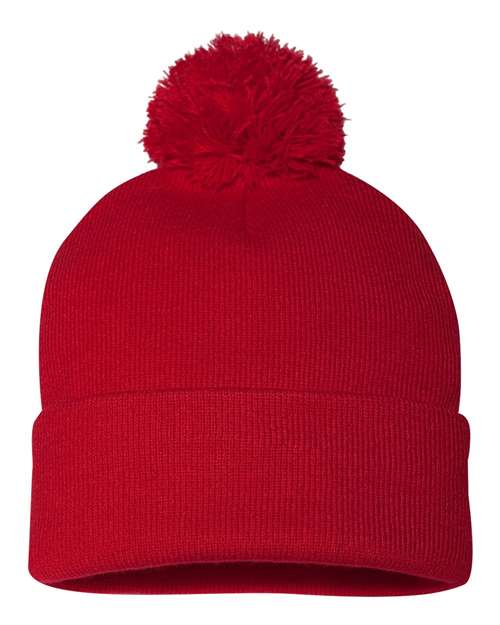 12" Pom-Pom Cuffed Beanie Sportsman Red One Size