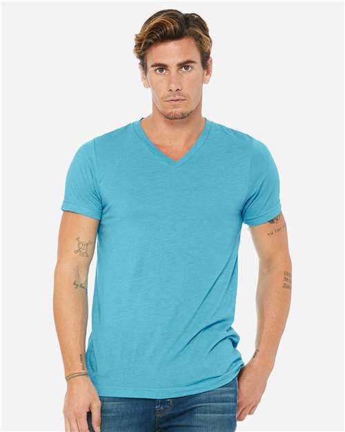 Unisex Triblend V-Neck Tee BELLA + CANVAS Aqua Triblend