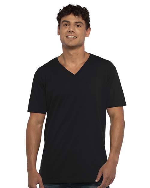 Unisex Cotton V-Neck T-Shirt Next Level Black