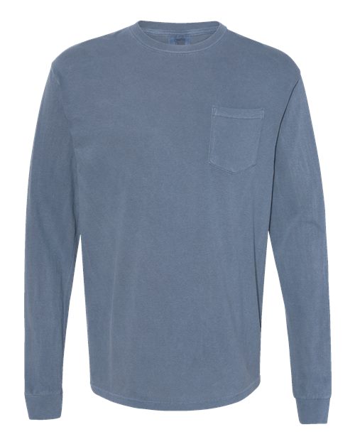 Unisex Garment-Dyed Heavyweight Long Sleeve Pocket T-Shirt Comfort Colors Blue Jean
