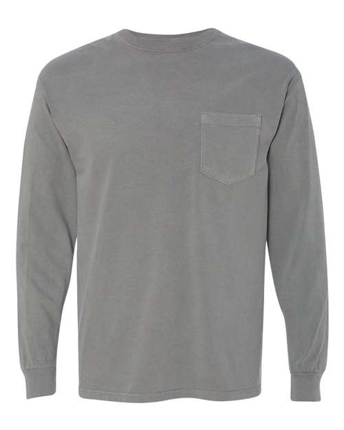 Unisex Garment-Dyed Heavyweight Long Sleeve Pocket T-Shirt Comfort Colors Grey