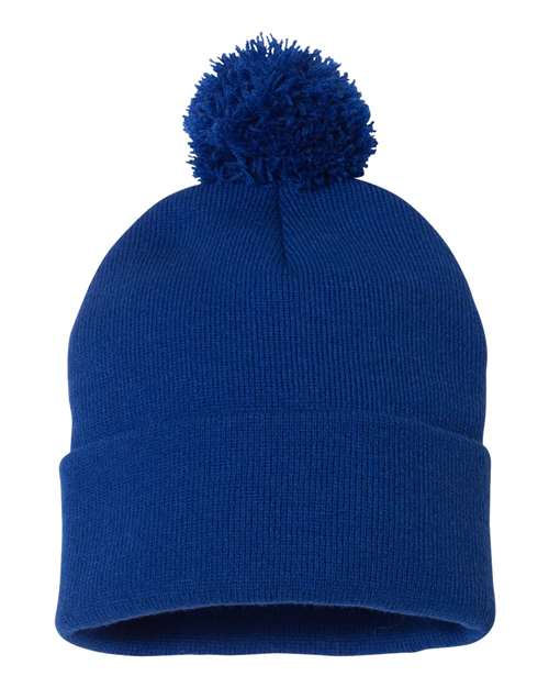 12" Pom-Pom Cuffed Beanie Sportsman Royal Blue One Size
