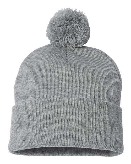 12" Pom-Pom Cuffed Beanie Sportsman Light Heather Grey One Size