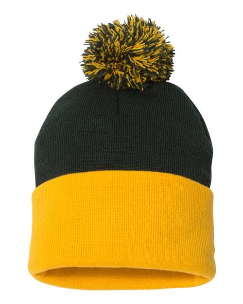 12" Pom-Pom Cuffed Beanie Sportsman Forest Gold One Size