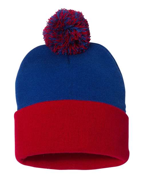 12" Pom-Pom Cuffed Beanie Sportsman Royal Red One Size