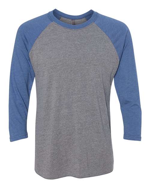 Unisex Triblend Three-Quarter Raglan T-Shirt Next Level Vintage Royal Sleeves Premium Heather Body