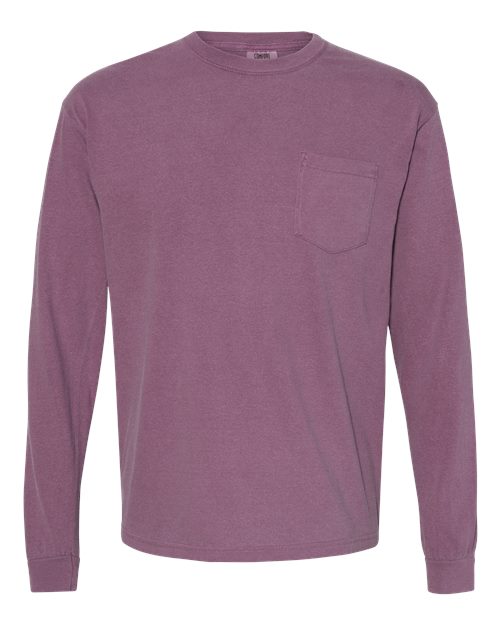 Unisex Garment-Dyed Heavyweight Long Sleeve Pocket T-Shirt Comfort Colors Berry