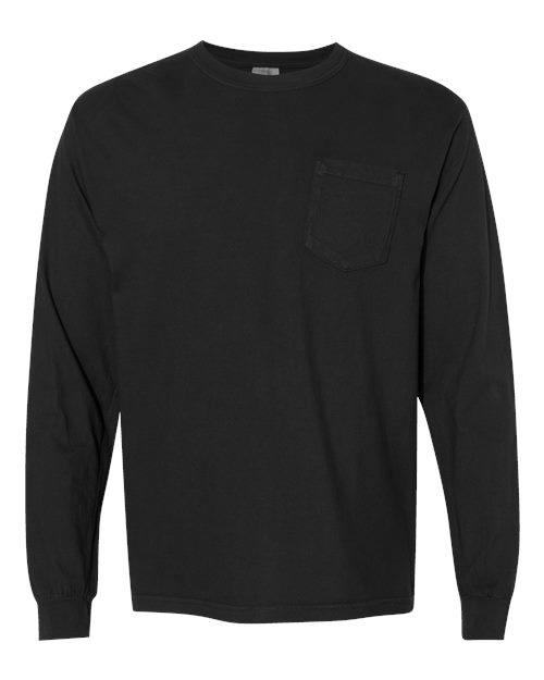 Unisex Garment-Dyed Heavyweight Long Sleeve Pocket T-Shirt Comfort Colors Black