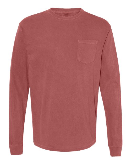 Unisex Garment-Dyed Heavyweight Long Sleeve Pocket T-Shirt Comfort Colors Brick