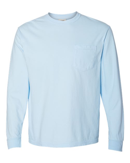 Unisex Garment-Dyed Heavyweight Long Sleeve Pocket T-Shirt Comfort Colors Chambray