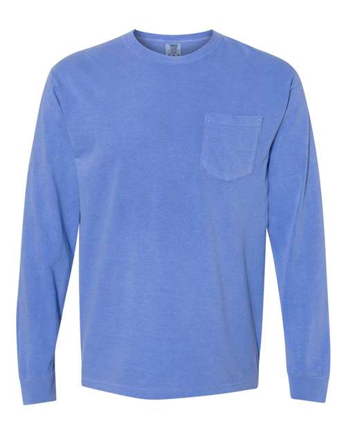 Unisex Garment-Dyed Heavyweight Long Sleeve Pocket T-Shirt Comfort Colors Flo Blue