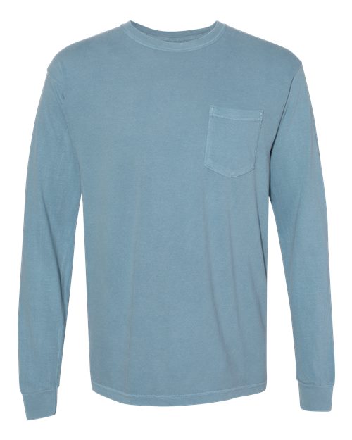 Unisex Garment-Dyed Heavyweight Long Sleeve Pocket T-Shirt Comfort Colors Ice Blue