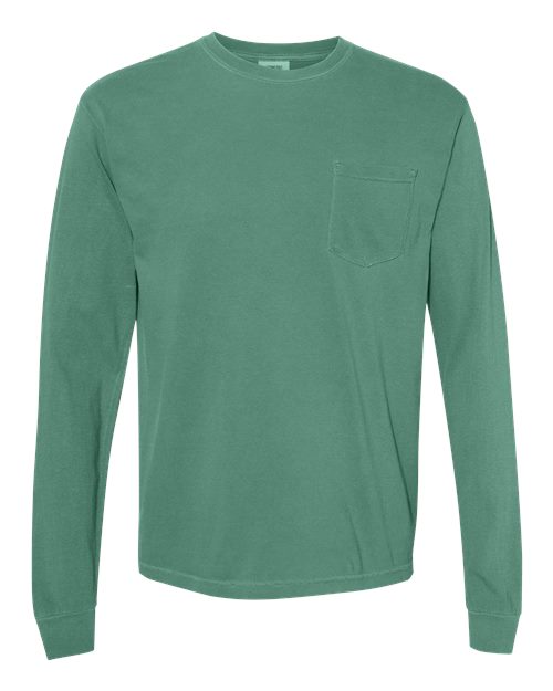 Unisex Garment-Dyed Heavyweight Long Sleeve Pocket T-Shirt Comfort Colors Light Green
