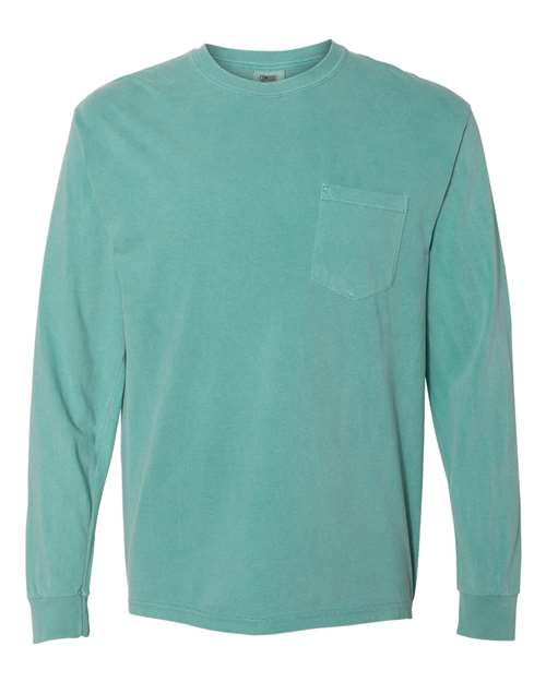 Unisex Garment-Dyed Heavyweight Long Sleeve Pocket T-Shirt Comfort Colors Seafoam