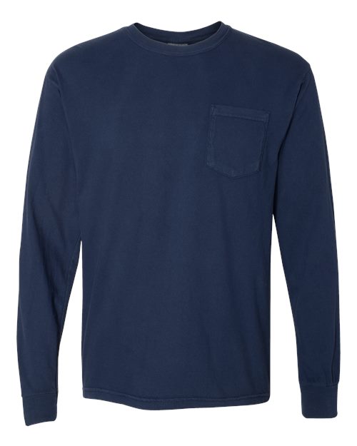 Unisex Garment-Dyed Heavyweight Long Sleeve Pocket T-Shirt Comfort Colors True Navy